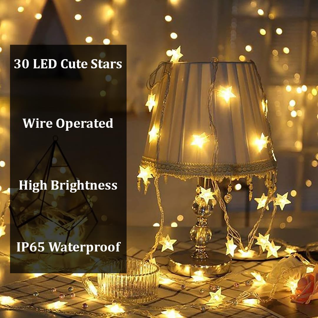 fizzytech Fairy Lights for Room Decoration, 8 Meter 30 LED Warm White Star String Lights, Plug-in Decorative Lights for Bedroom, Indoor Outdoor Decor, Diwali and Christmas 3