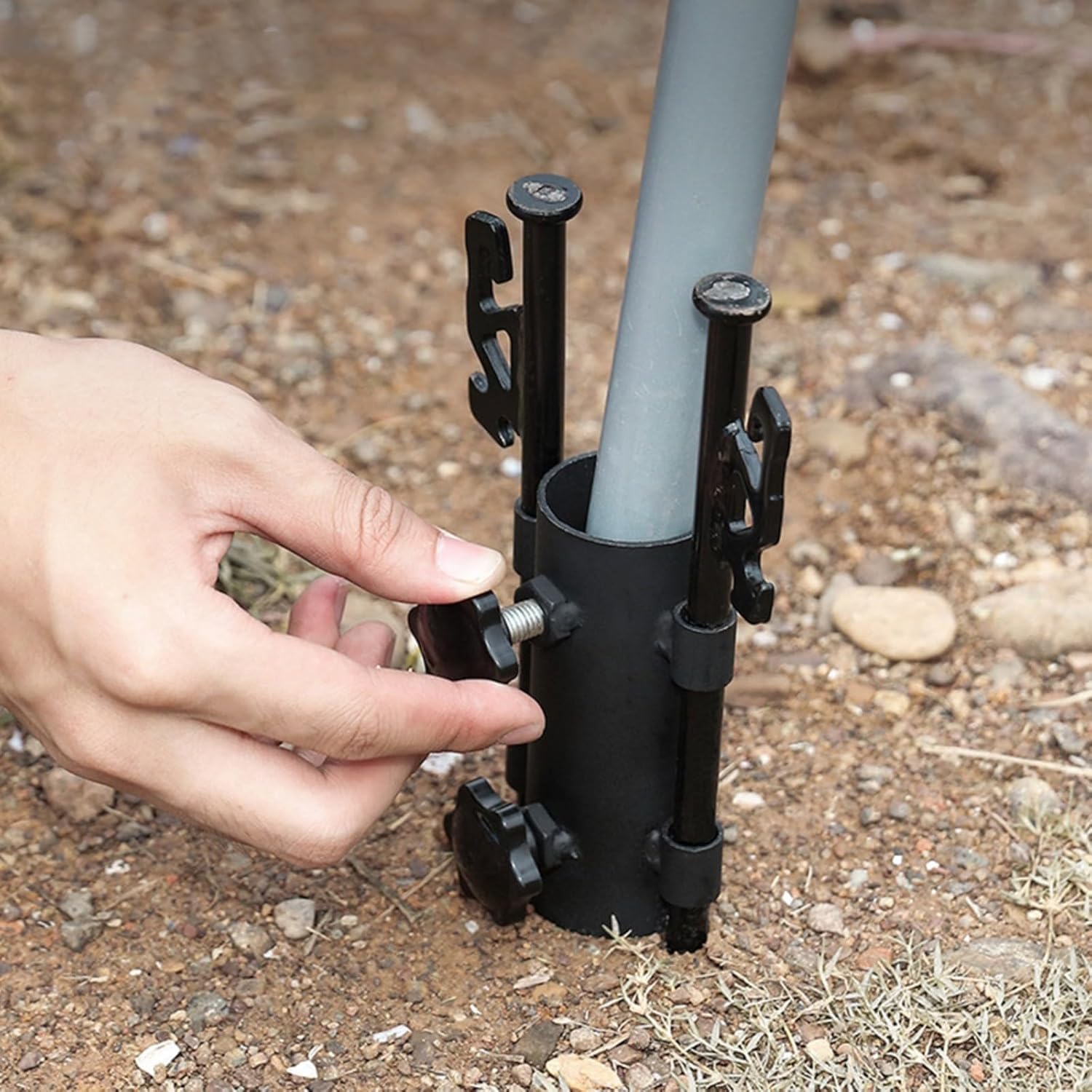Soporte ajustable para toldo de tienda de campaña, soporte de poste de lona, tubo fijo para toldo, soporte negro para tienda de campaña para camping, pesca, senderismo, picnics al aire libre