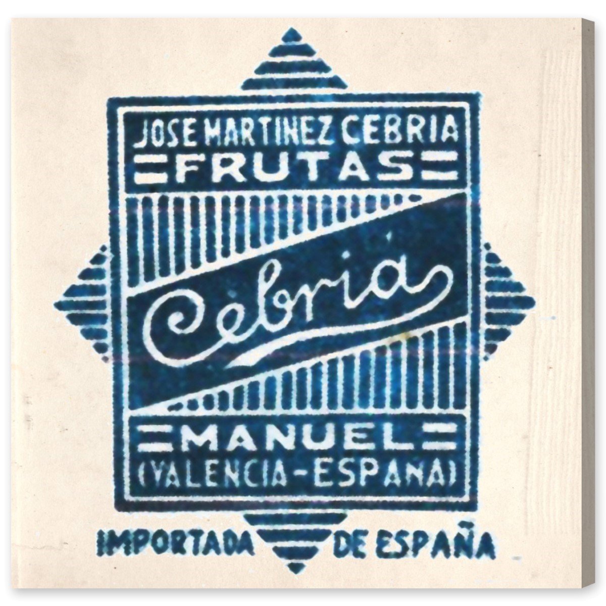 The Oliver Gal Artist Co. Advertising Wall Art Canvas Prints 'Frutas Cebria' Home Décor, 16" x 16", Blue, White