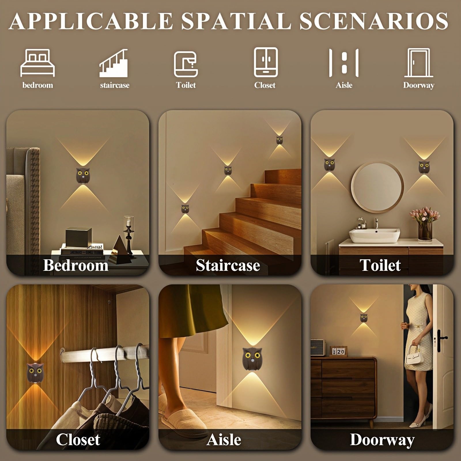 6 paquetes de luz nocturna LED con sensor de movimiento, brillo ajustable, lámpara de pared recargable por USB, instalación de adsorción magnética for pasillo dormitorio escaleras(6 pcs set)