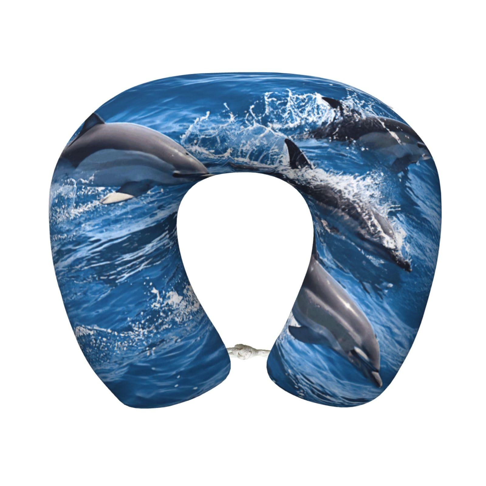 ASFgda U-Shape Memory Foam Dolphins In The Sea Print Travel Pillow,Neck Support,Washable Cover For Airplane Car Home Office