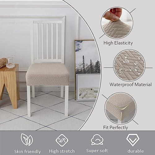 Miniatura 7 de Juego de 4 fundas elásticas para asiento de comedor, impermeables, de tela jacquard, fundas de asiento para sillas de cocina extraíbles y lavables