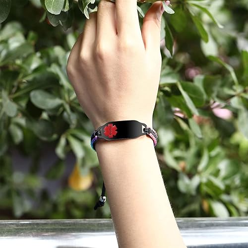 Miniatura 2 de Pulseras de alerta médica para mujer, pulseras de identificación de alerta médica, cuerda de poliéster trenzada hecha a mano, pulsera de emergencia