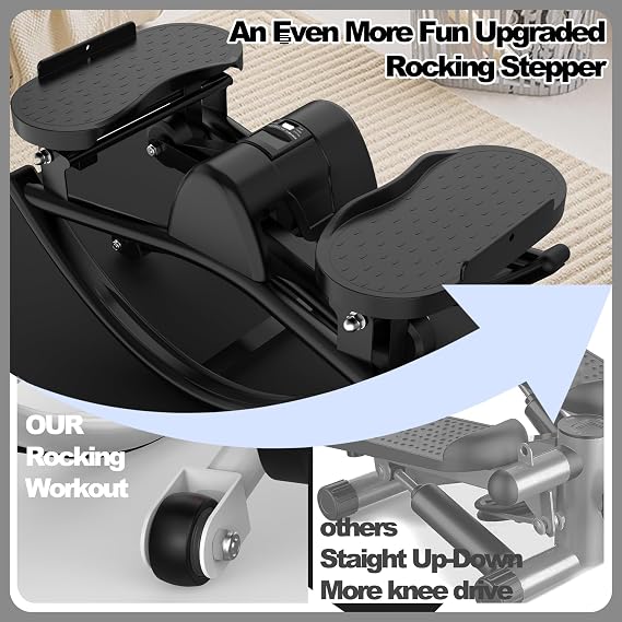 Rock Lateral Stepper Machine for Home Workout with Resistance Bands, LCD Monitor, Adjustable Height, Low Impact Cardio, Glute Toner, Includes Anti-Slip Mat, Quiet Rocking Motion