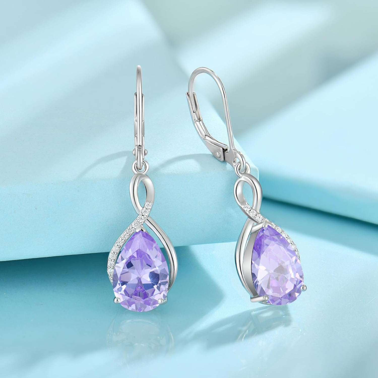 8x12mm Birthstone Earrings for Women Sterling Silver Infinity Dangle Drop Leverback Earring