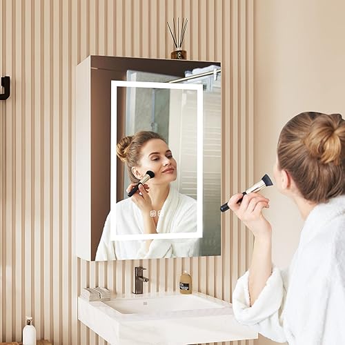 Miniatura 7 de Mepplzian Gabinetes de medicina LED para baño con espejo iluminado con espejo con montaje en superficie desempañador, gabinete de medicina con