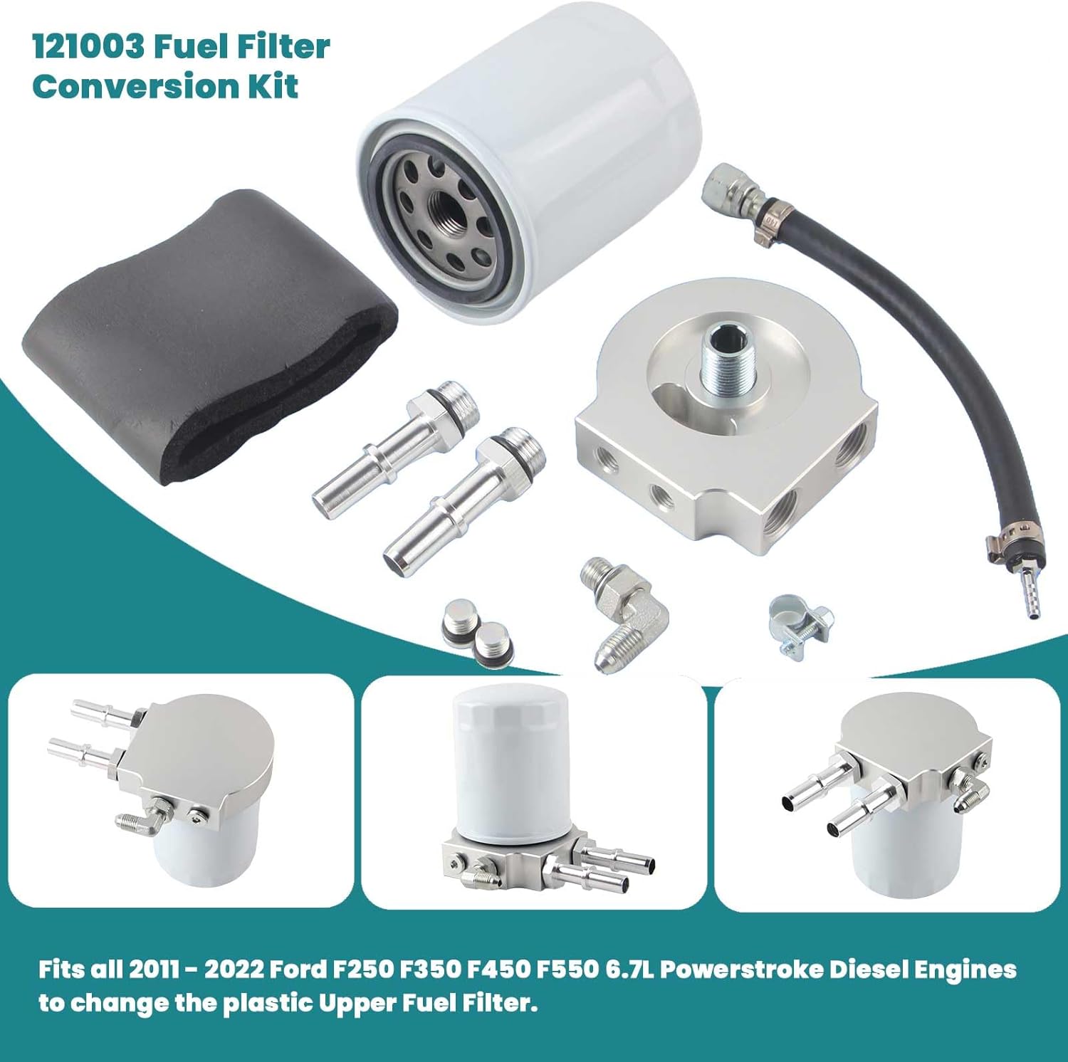 121003 Fuel Filter Conversion Kit for Ford F250 F350 F450 F550 Super Duty 6.7L Powerstroke Diesel Engines 2011-2022