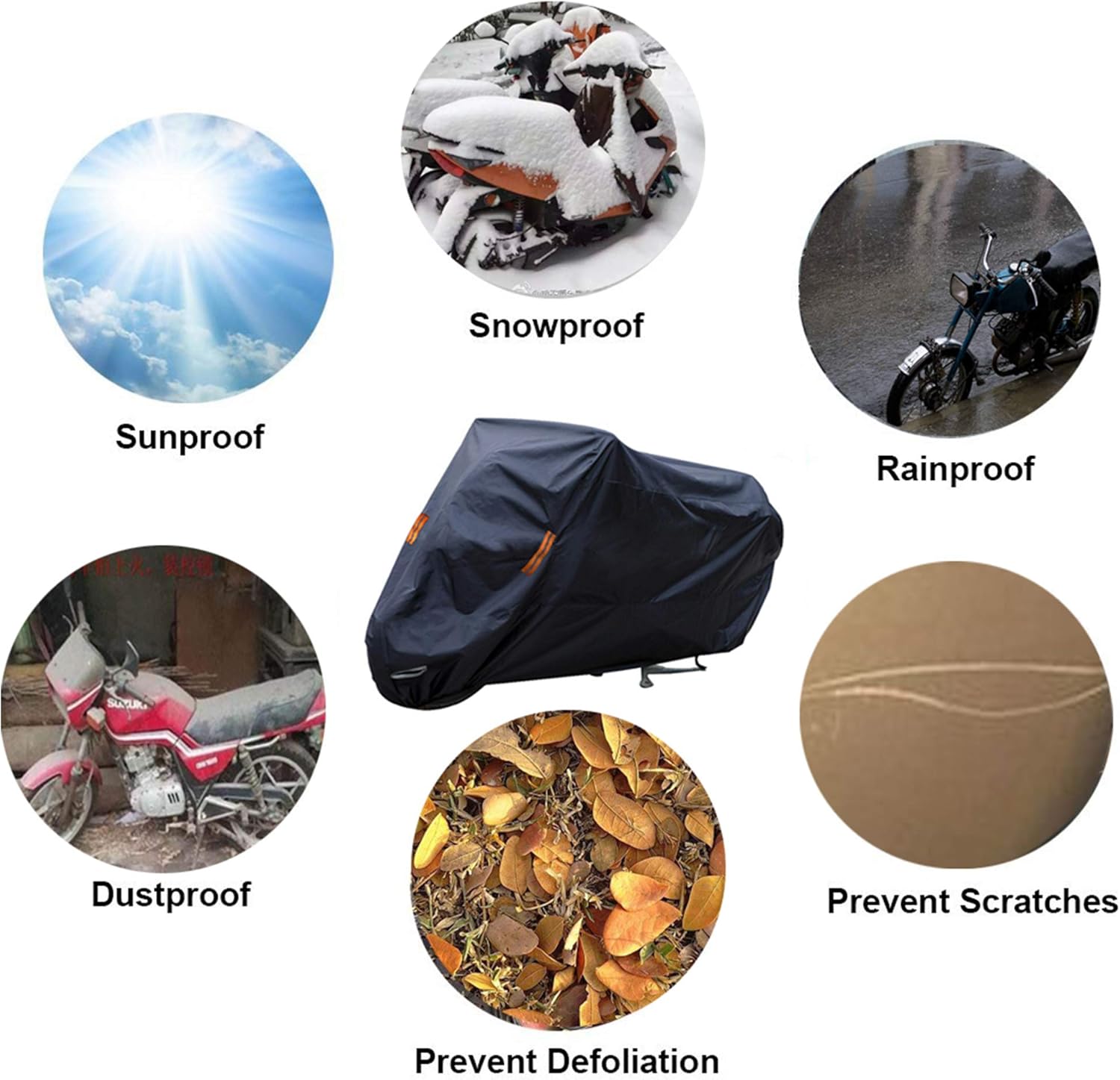 SEAZEN Motorcycle Cover Waterproof Outdoor, 5 Layer Heavy Duty Motorcycles Vehicle Cover Dustproof UV Protection with Night Reflective Straps and Lock-Holes (Motorcycle-XXL UP to 114")