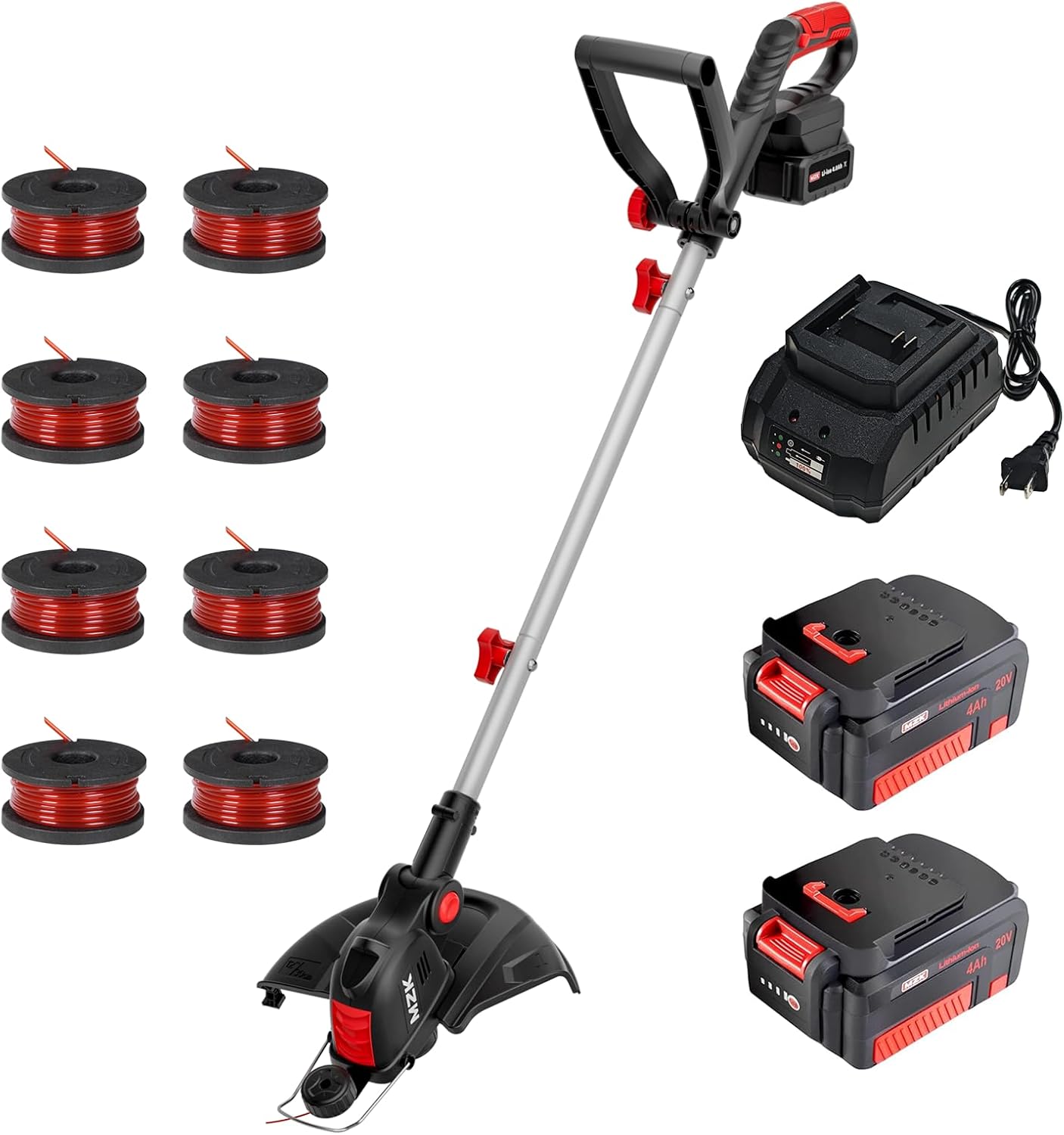 MZK 20V 12'' Cordless String Trimmer, Grass Trimmer&Edger with 8 Replacement Spools,ST12D07