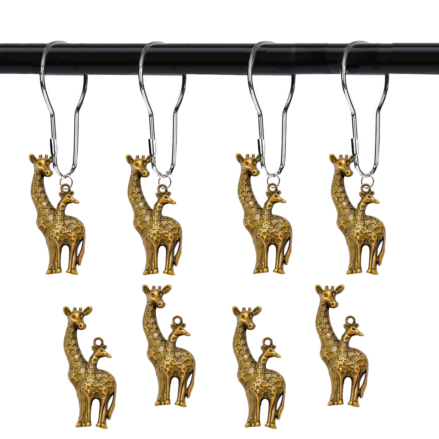 YRMLYMOP Giraffe Shower Curtain,12 Pcs Giraffe Shower Curtain Hooks Animal Forest Park Theme Decor, House Bathroom Decor Accessorie, Giraffe Bathroom Set Stainless Steel Ring Rustproof (Bronze)