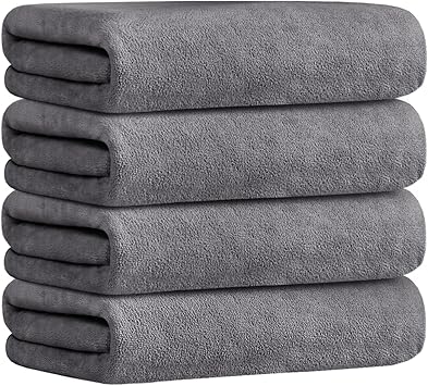 JML Bath Towels Set 4 Pack 30" x 60" - Large, Soft, Absorbent, Quick Dry Microfiber Towel for Hair Wrap, Fitness, Sports, Yoga, Swim, Pool, Grey