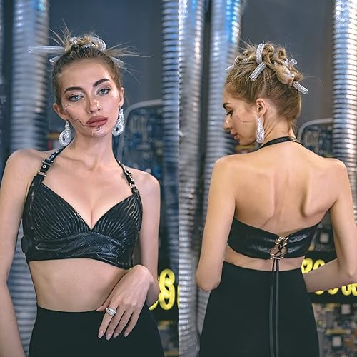 Miniatura 2 de Tops cortos para mujer con luces LED, sexy, rave, brasier iluminado, ropa de fiesta, de piel sintética, parte superior halter EDM para concierto