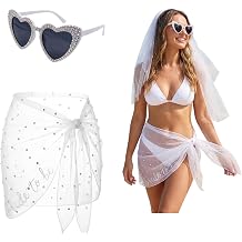 Twistover 2 Pcs Bride Bathing Suit Wrap Skirt Sunglasses Beach Sarong Sheer Bikini Swimsuit for Bride Bachelorette
