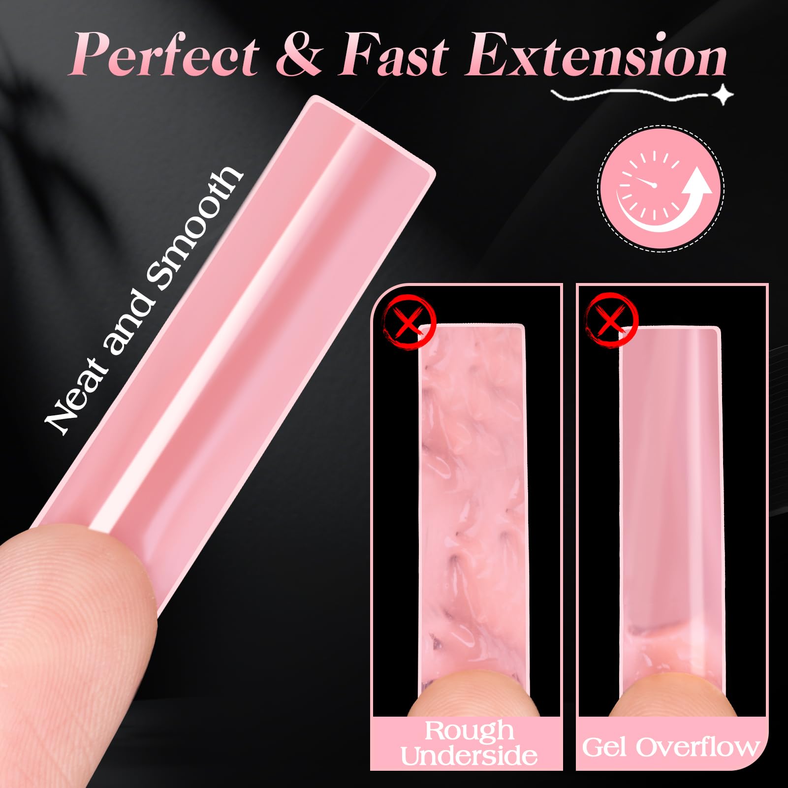 MELLIEX 240 szt. Dual Form Sandwich, 15 rozmiarów żelowe formy do paznokci wielokrotnego użytku formy do przedłużania paznokci extra długie do salonu manicure DIY (kwadrat)