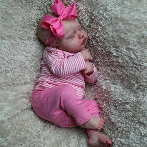 Miniatura 3 de Pimky - Muñecas de bebé recién nacidas realistas de 19 pulgadas con ojos cerrados y ropa rosa, cuerpo de vinilo de silicona suave, lindo regalo de