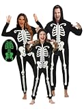 Matching Family Pajamas Sets Skeleton Glow in Dark Jumpsuit Halloween Hooded One-Piece Zipper PJS Family Jammies