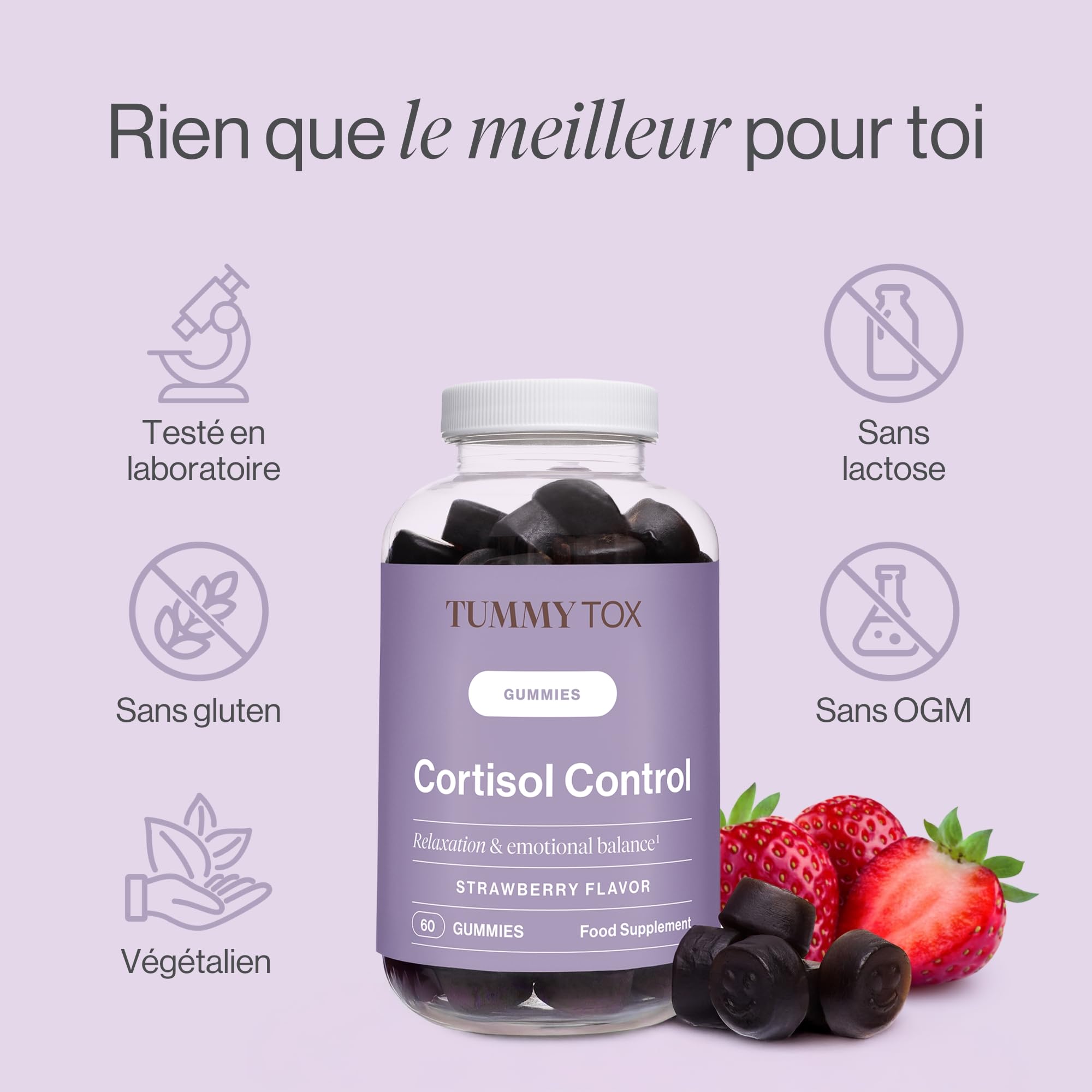 Tummy Tox Ashwagandha Gummies - GABA et Rhodiola, 60 Gummies | Rhodiola Rosea, les Vitamines B6 et B12 contribuent à des Fonctions Psychologiques Normales