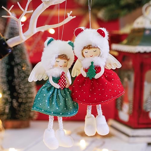 Miniatura 3 de Adornos de ángel de Navidad para árbol de Navidad, 2 unidades, diseño de muñeco de ángel decorativo con temática navideña, para colgar cara dormida,