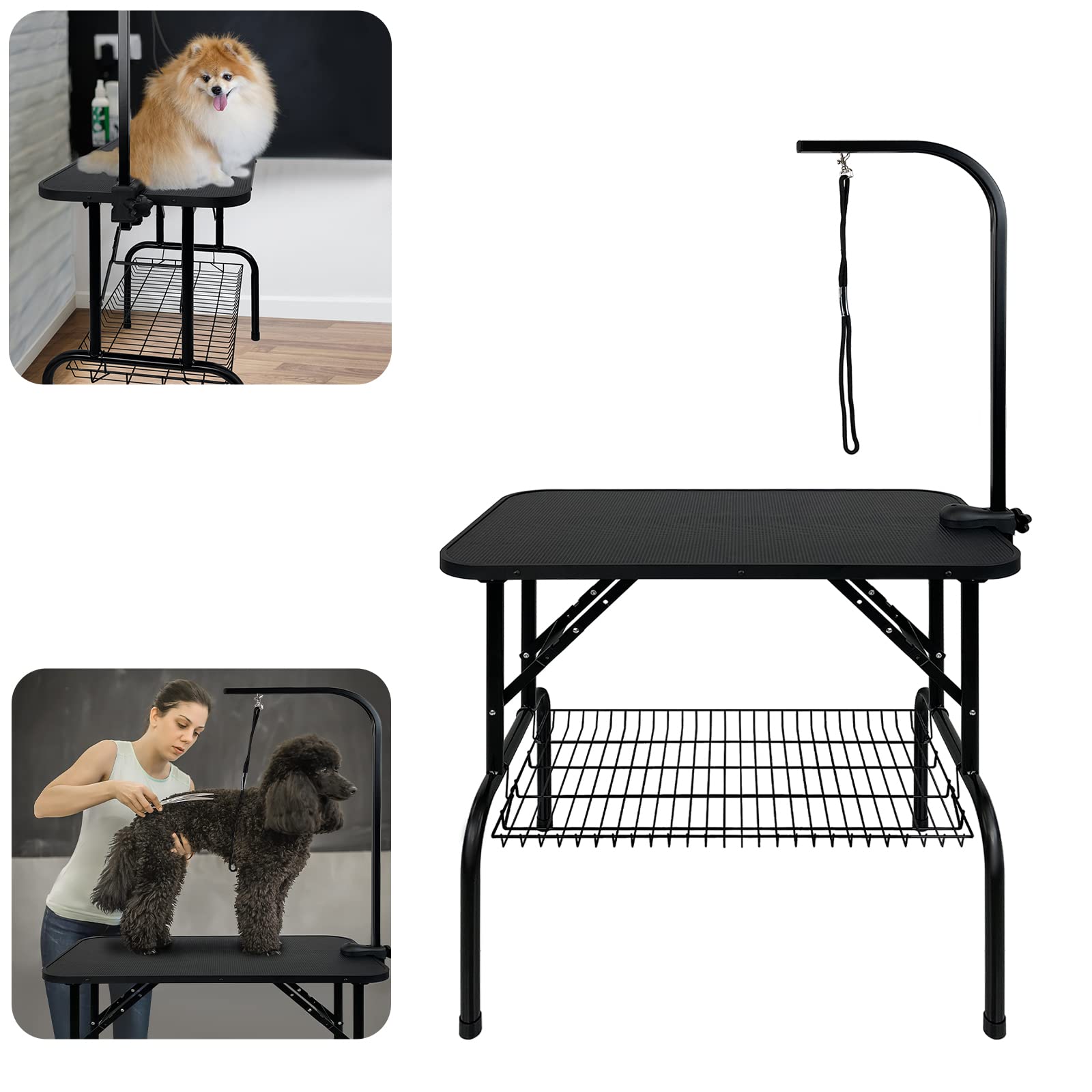 XMTECH Mesa de ajuste para perros, altura ajustable, mesa de cuidado para perros, peluqueros para perros, mesa de baño plegable, mesa de cuidado para perros, gatos hasta 60 kg, 80,5 x 49,5 x 155 cm
