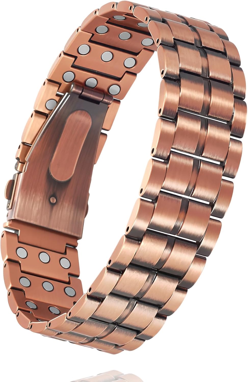 Copper Bracelets for Men, Pure Copper Magnetic Bracelet with Three Row 3500 Gauss Magnetic, Men's Fold Over Clasp Jewelry(4760)