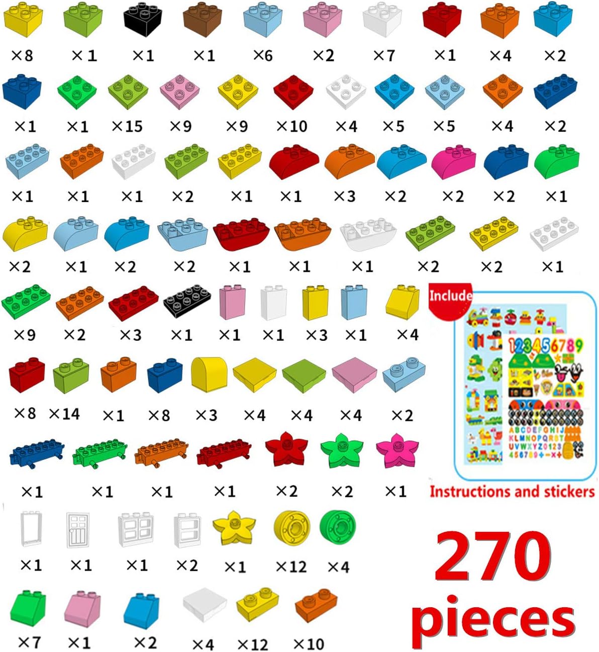 burgkidz Big Building Blocks - 270 Pieces Kids Educational Toy - 21 Fun Shapes, 13 Classic Color and Storage Bucket - Classic STEM Toy Building Bricks Set for All Ages