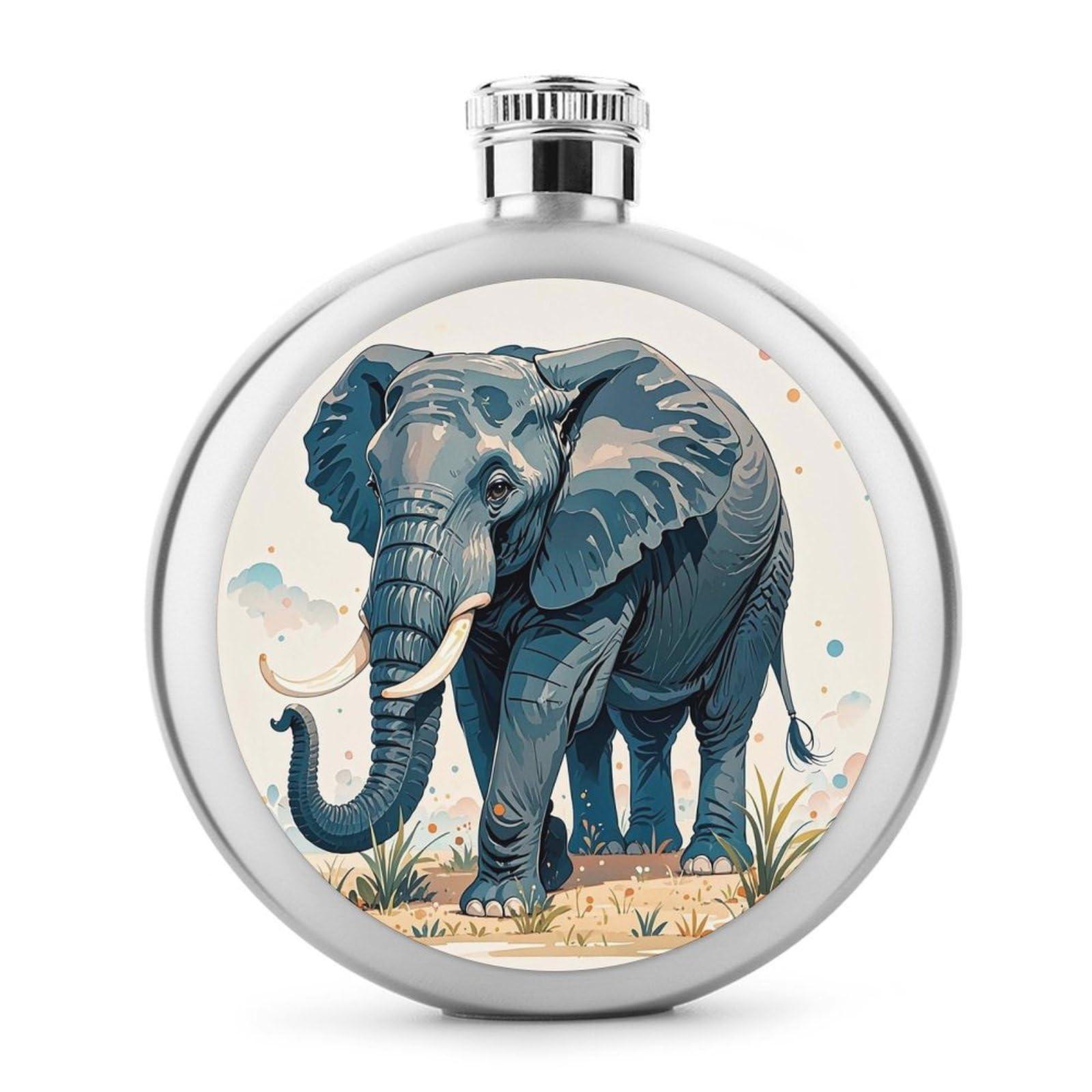 Bouteille à whisky en acier inoxydable 140 ml étanche décor éléphant