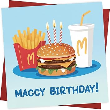 Funny Birthday Cards for Women & Men - Maccy Bday - McDonald's Inspired Design - Funny Best Friend Birthday Card Suitable for Mum Dad Brother Sister on 30th 40th 50th 60th Bday