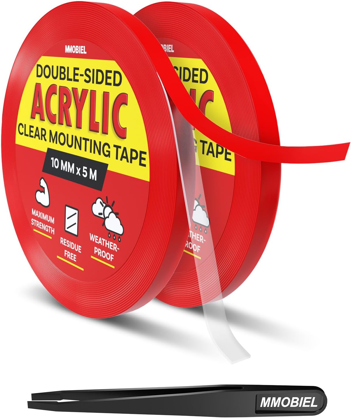 Double-Sided Mounting Tape Acrylic [2 Pack] - 5m x 10mm Indoor / Outdoor Adhesive - Heavy Duty Removable Clear Nano Tape - Picture Hanging Wall Tape, Carpet Fix Rug Tape, Waterproof - incl. Tweezer