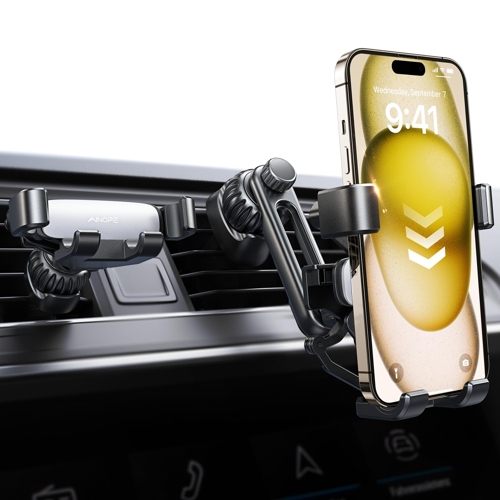 AINOPE Car Phone Holder Mount 2024 Gravity Phone Mount Holder for Car Vent with Extention&Short Air Vent Clip Never Blocking Cell Phone Holder Compatible with iPhone 16 Pro Max 15 14 13 More, Silver