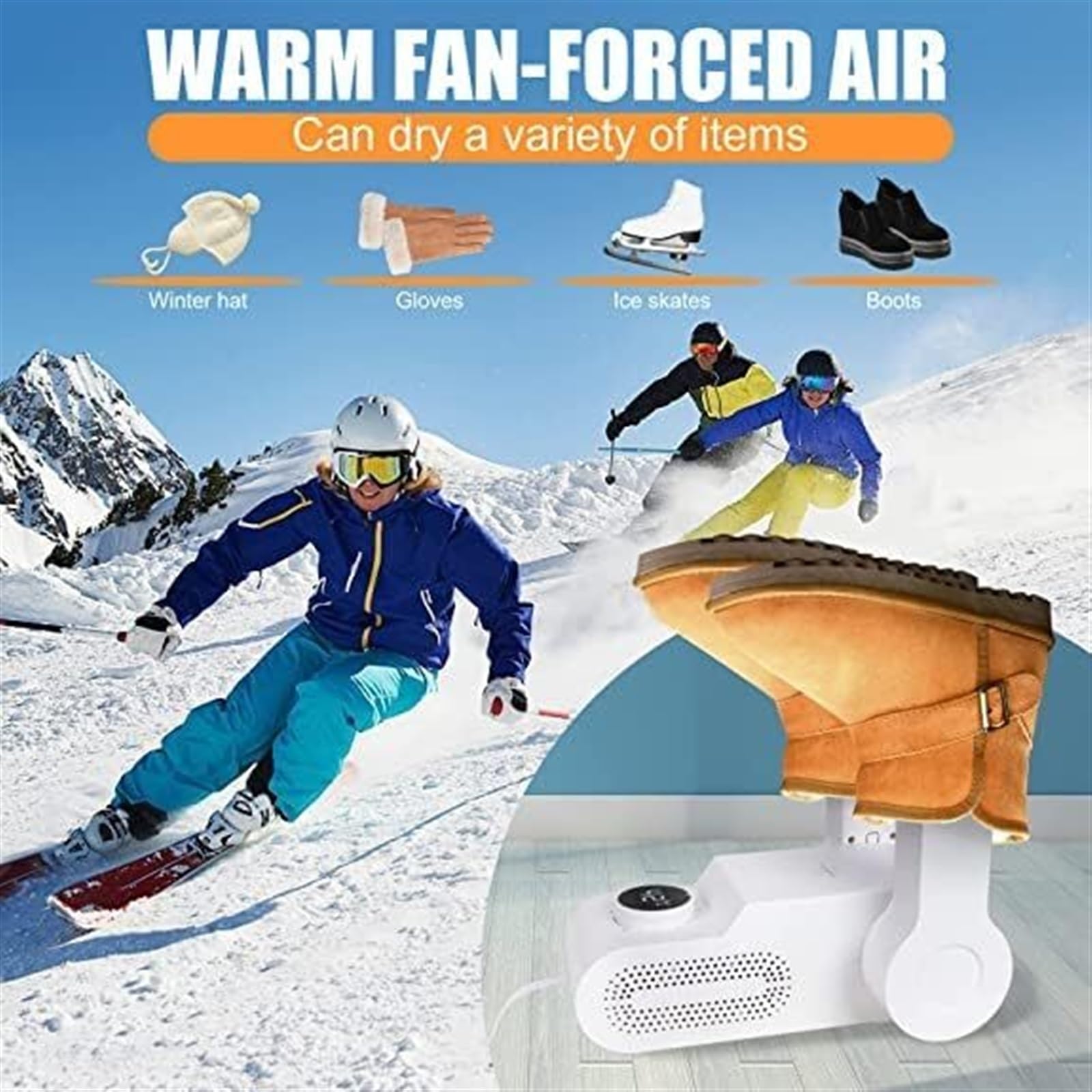 Asciuga scarpe e scarponi efficiente, Asciuga guanti e cappelli, Aria calda a 360 gradi, Asciugatura con un solo tasto, Asciuga scarpe con scaldapiedi Deodorante, Asciuga scarponi da sci con