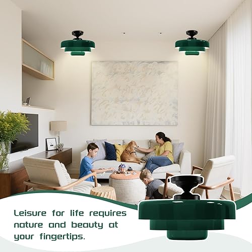 Miniatura 7 de Lámpara de Techo Vintage de 1 Luz Verde de Mediados de Siglo Empotrada Estilo Granja de 3 Capas Pantalla de 13.8 Pulgadas Cúpula de Metal Negro