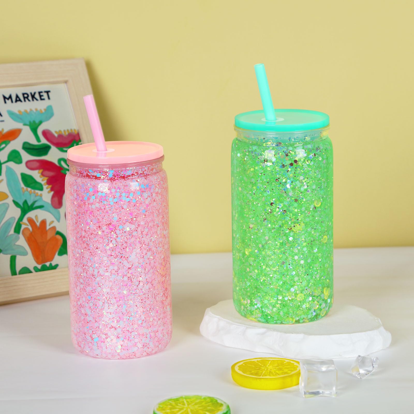 Snow Globe Tumbler Supplies 20 Pcs, DIY Snowglobe Tumbler Starter Kit With Plastic Squeeze Bottle& Bottles Of Glitter Pink - 15