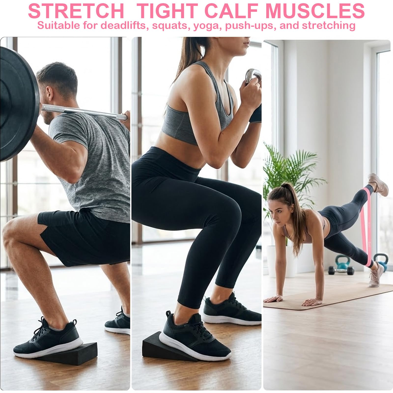 Set di 2 Cunei per Squat & 5 Bande Elastiche Fitness, Pedana Inclinata Allungamento Polpacci per Squat Profondi & Stacchi da Terra, Blocchi Yoga Mobilità Caviglie, Schiuma EVA Antiscivolo