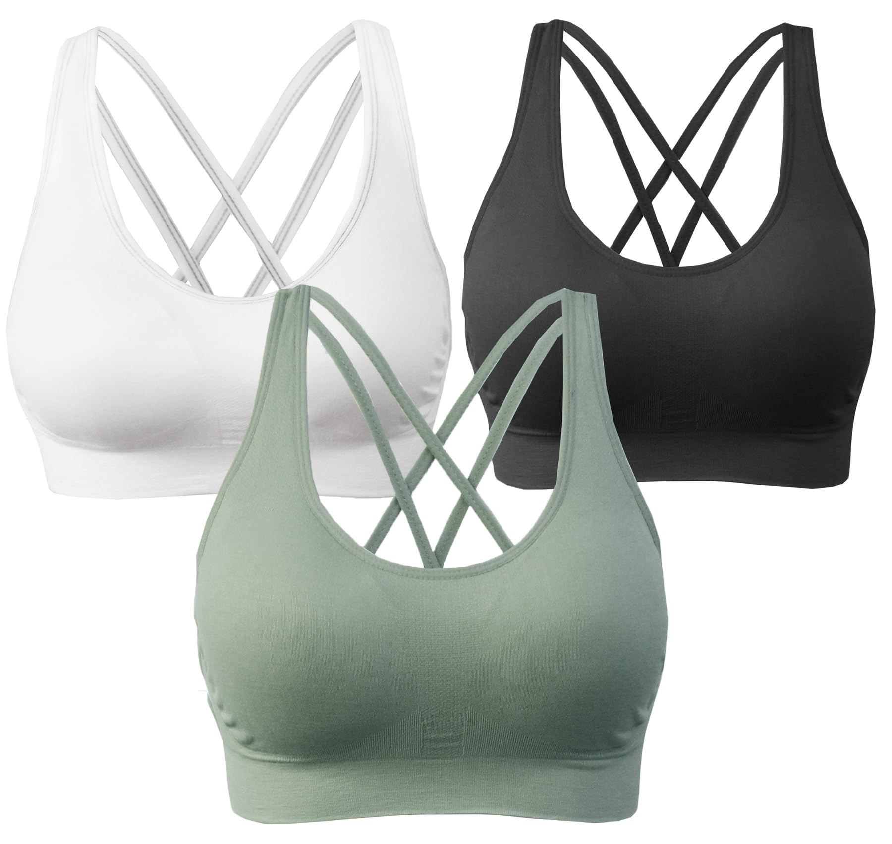 AKAMC Women's Cross Back Sport Bras,Adjustable Straps Padded Criss Cross Cropped Bras for Yoga Workout Fitness