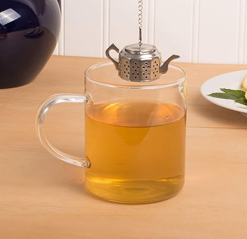 Miniatura 3 de HIC Kitchen Infusor de té, forma de tetera con bandeja de goteo, acero inoxidable 188, juego de 2