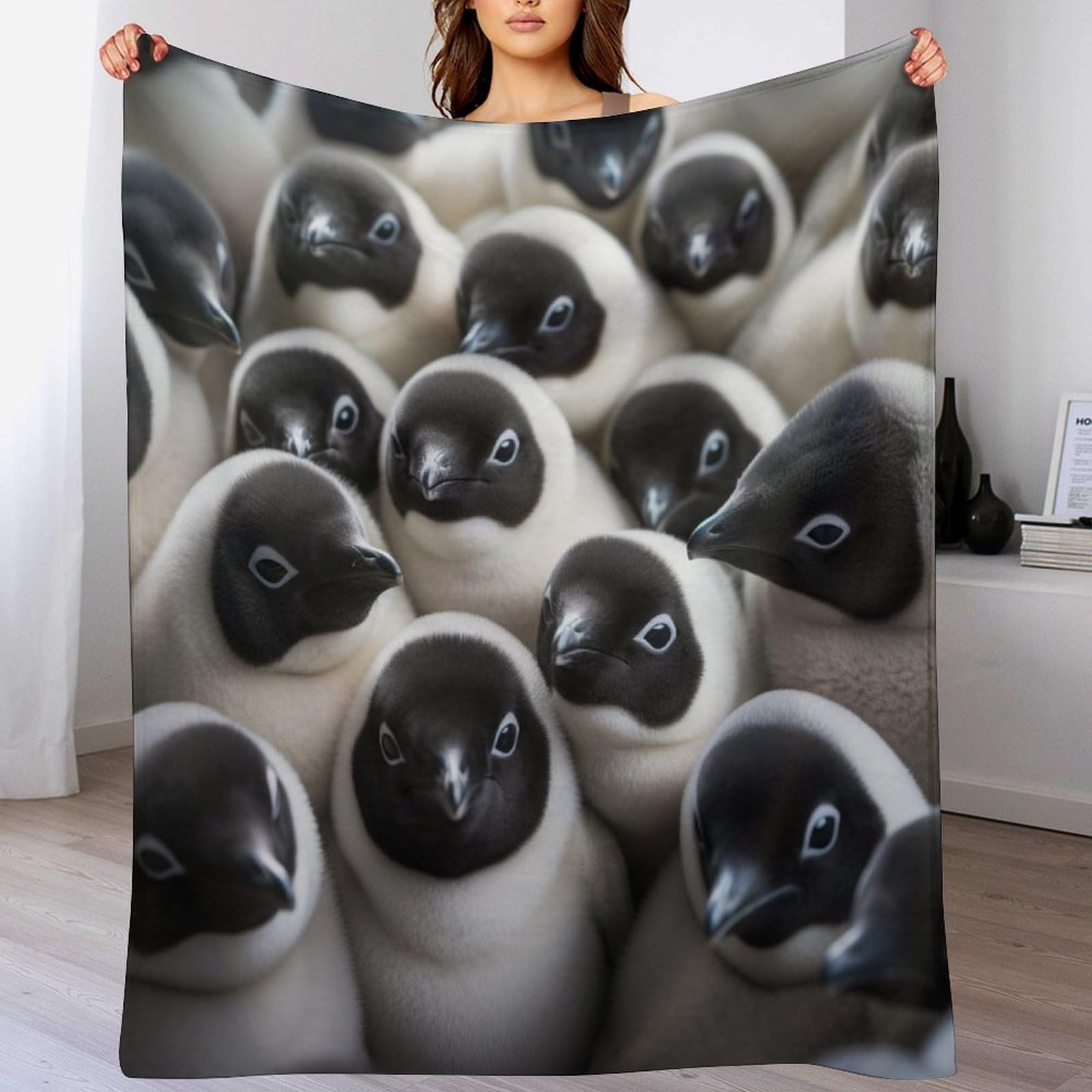 Couverture flannel pingouin anti-perte de poils pour peau sensible et canapé