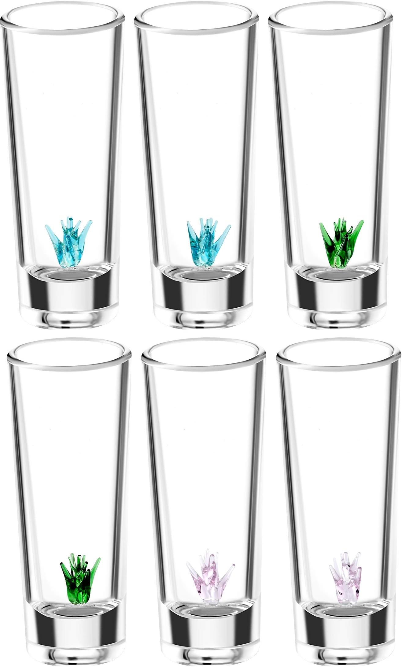 Icing On The Cake IOC - Authentic Mexican Artisanal Tequila Shot Glasses with Glass Blown Agave Plant Inside - 6 Shot Glass Pack 2 Oz 50 ML - Kitchen Supplies and Fun Shot Glasses Housewarming Gift
