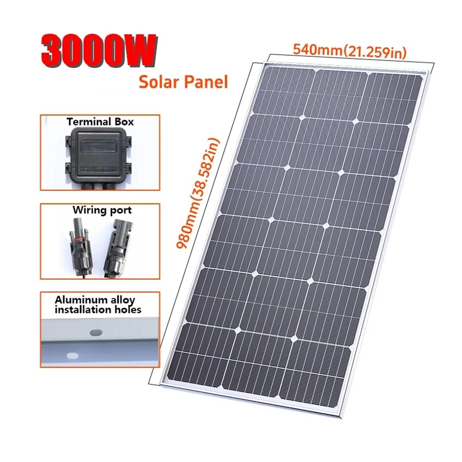 Panel Solar 1000W-3000W 18V Sistema De Energía Solar | Con construcción rígida impermeable de calidad comercial y vidrio reforzado(1000W)