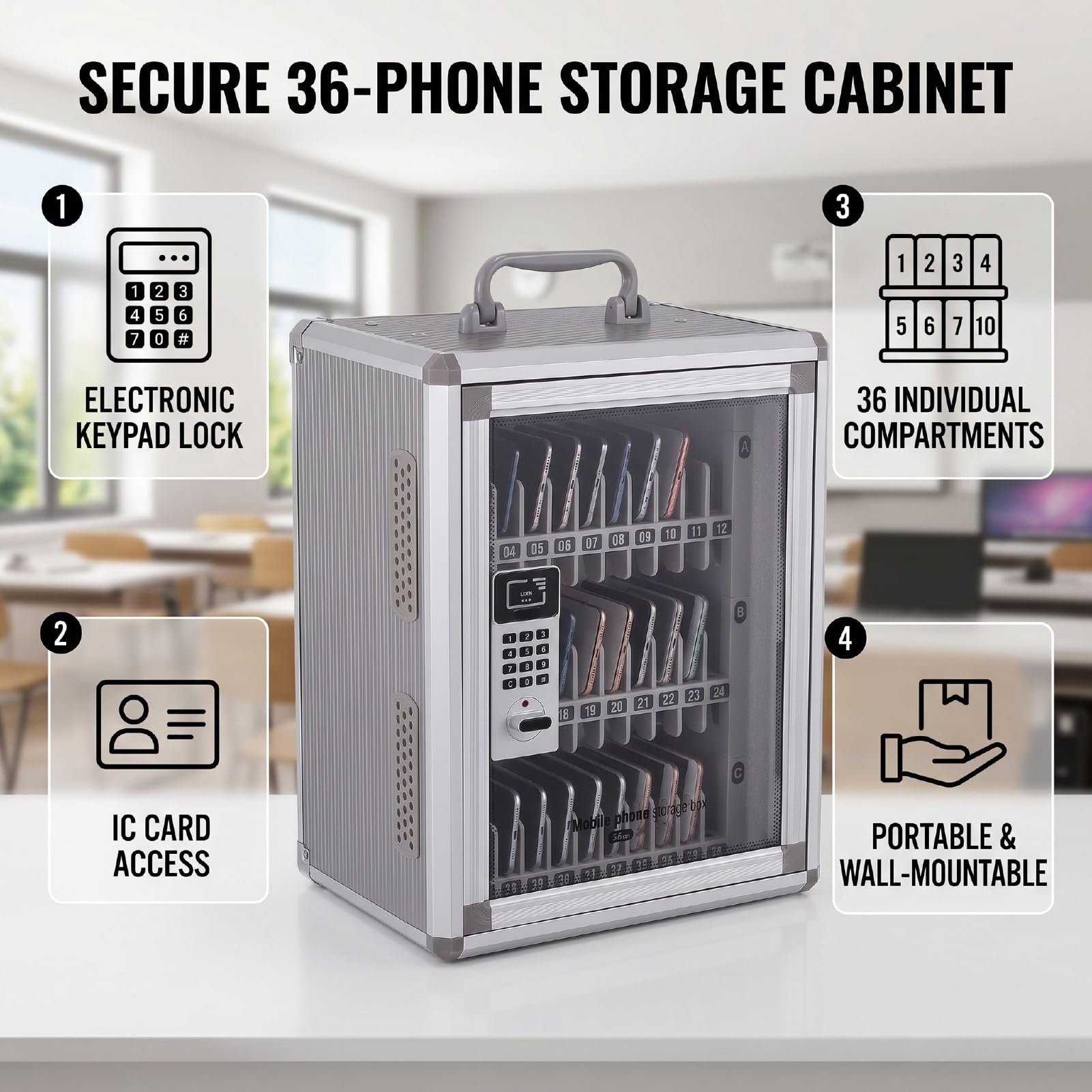 Marhynchus Classroom Phone Lock Box, Handy-Schließfach mit Zahlenschloss,