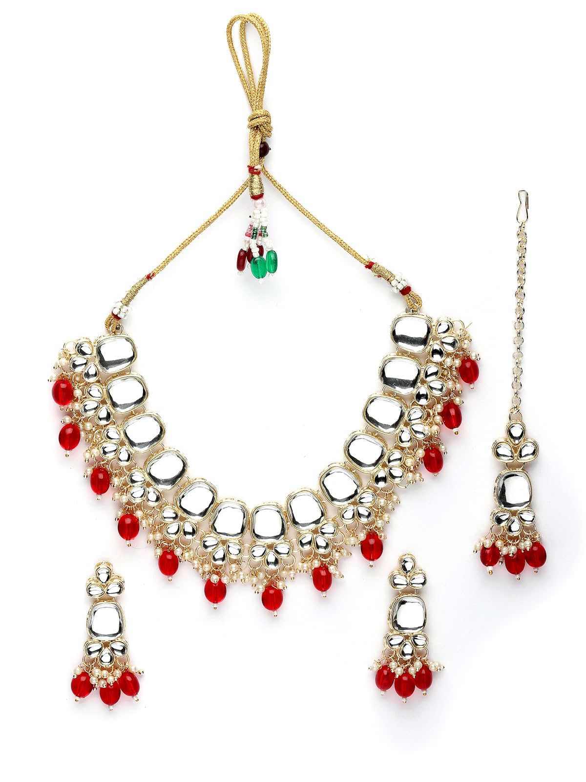 Sukkhi Innovative Gold Plated Red White Kundan Studded Collar Bone Necklace Set With Earrings & Maangtika | Jewellery Set For Women (NS104913) (B0CKXXT8FK) Amazon Price History, Amazon Price Tracker
