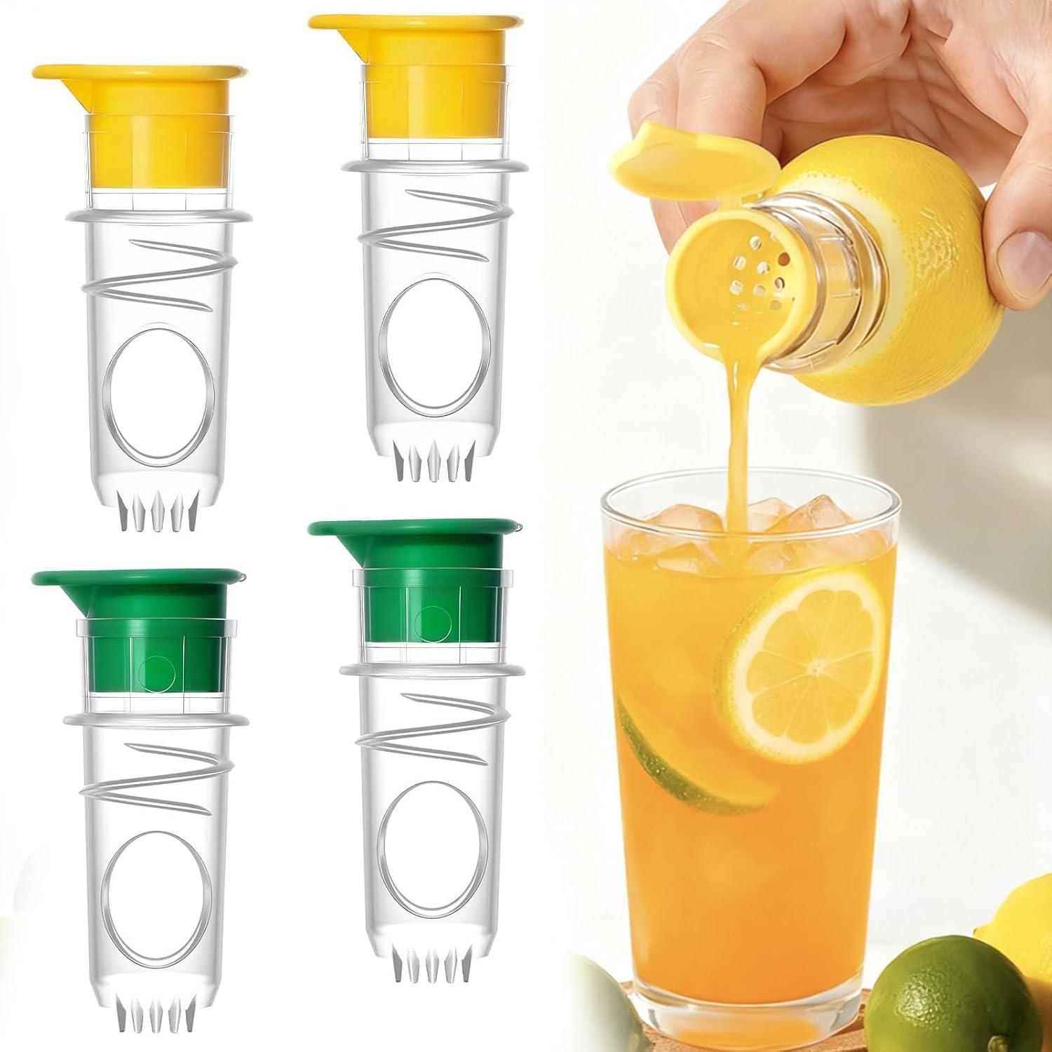 Lemon Squeezer 4PCS, Manual Citrus Juicer with Filter, Screw Top Lime Juicer, Portable BPA Free Fruit Juicer for Lemon Lime Orange, Easy to Clean Kitchen Gadget