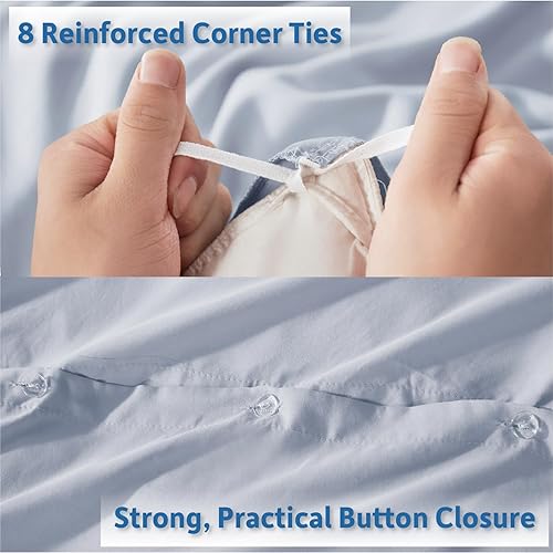 Miniatura 4 de Nestl - Juego de funda de edredón de color azul hielo y tamaño King, de suave doble cepillado, de 3 piezas, con cierre de botón, 1 funda de edredón