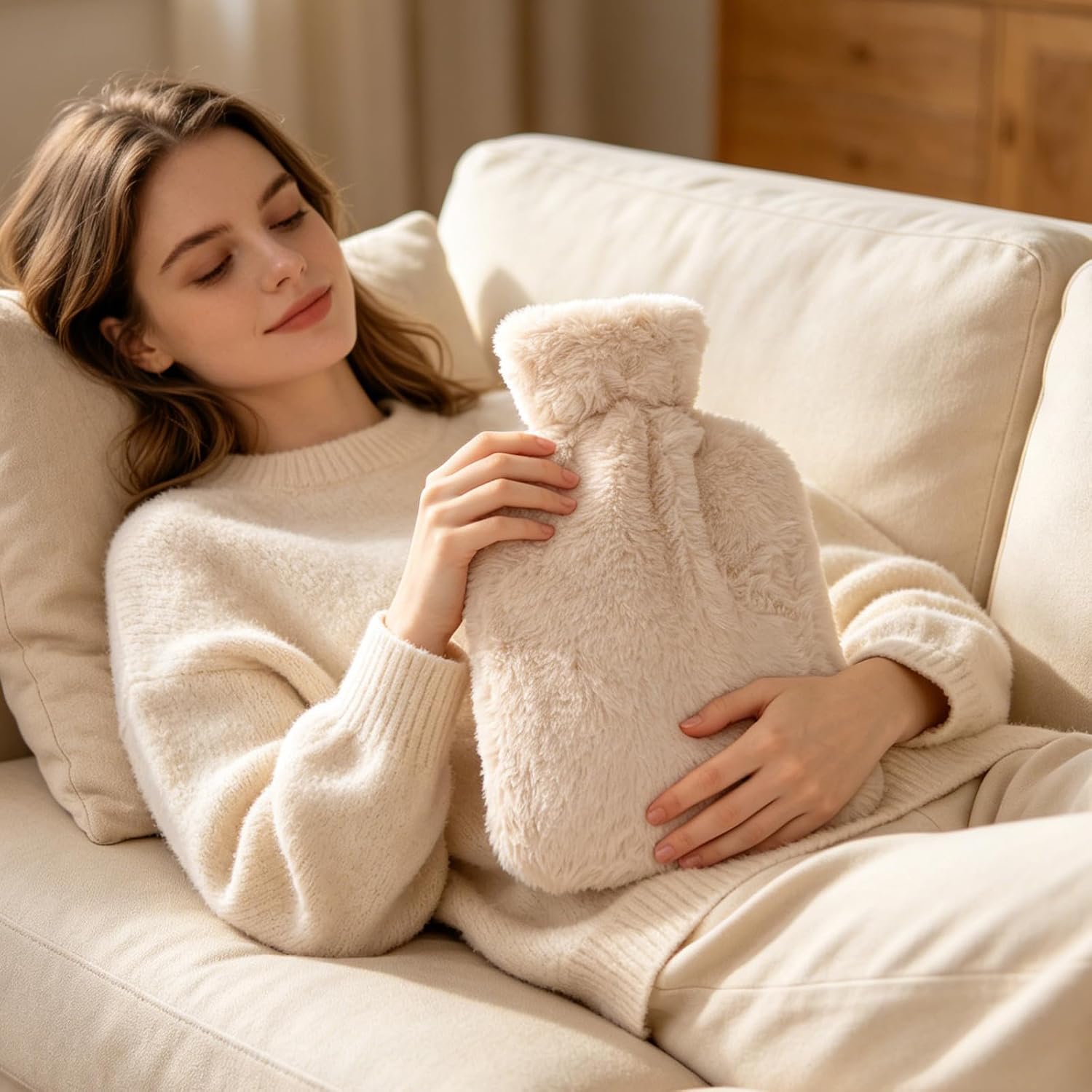 Hot Water Bottle with Plush Cover - 2L Rubber Hand Warmer Bag and Knitted Cover - Portable Hand Warmers for Hot Cold Compress Body Feet