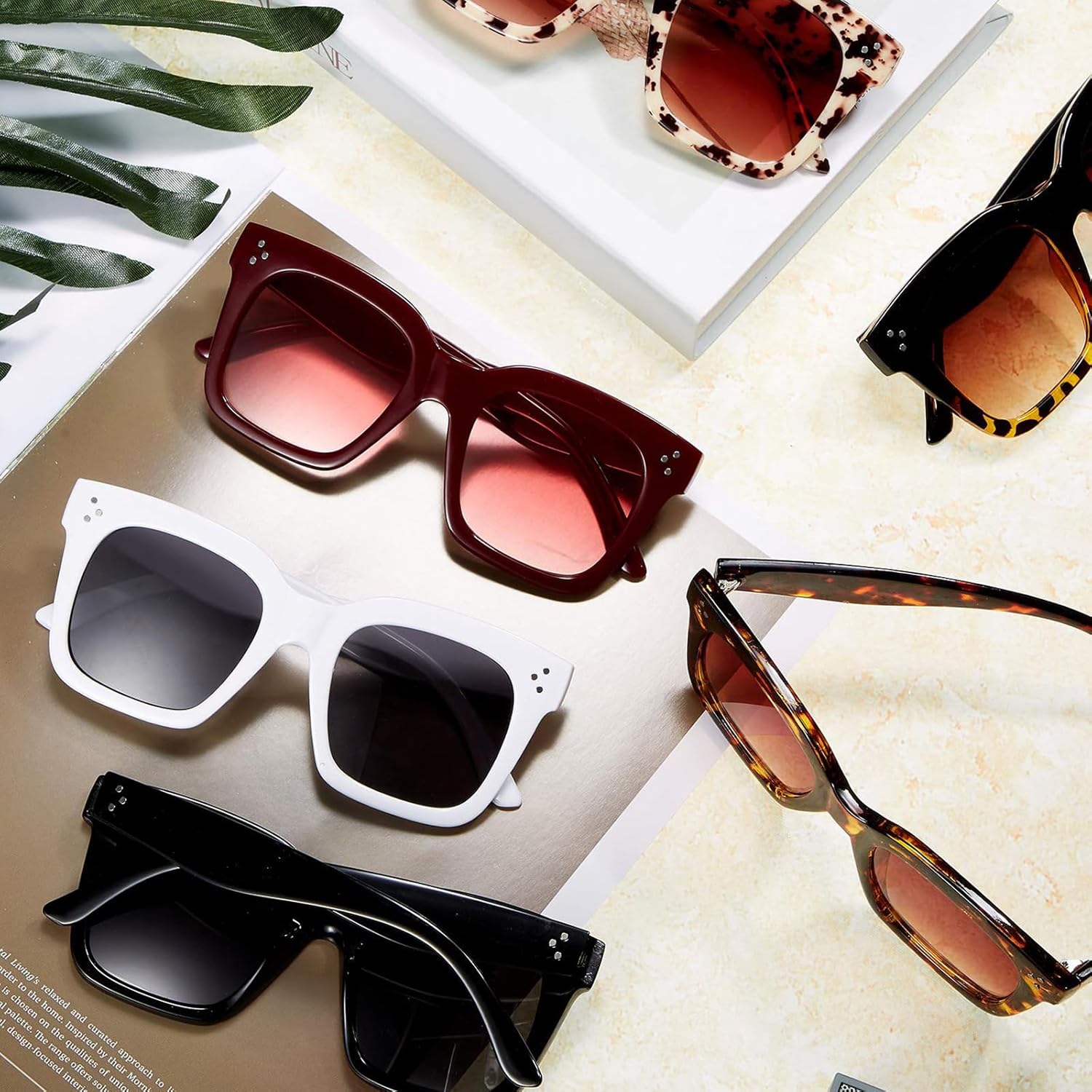 Frienda 6 Pairs Oversized Sunglasses Vintage Retro Square Frame Sunglasses with Flat Lens and 3 Pieces Glass Cloths - Image 7