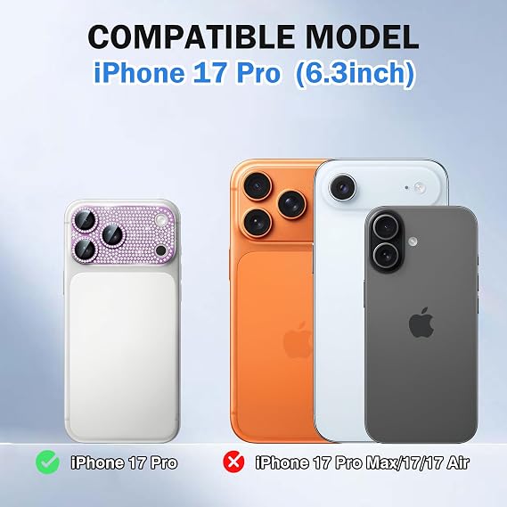 Compatible for iPhone 17 Pro Camera Lens Protector Glitter