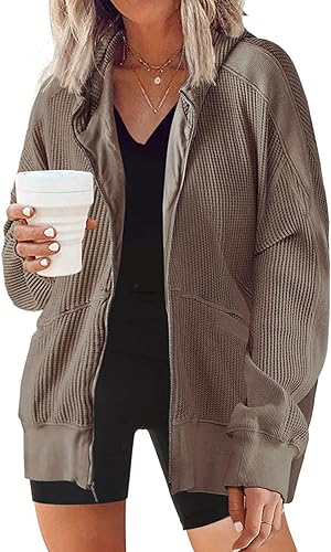 Miniatura 2 de SHOPESSA Sudadera con capucha y cremallera para mujer, chaqueta de punto con capucha, ajuste holgado, ligera, de manga larga, estilo novio