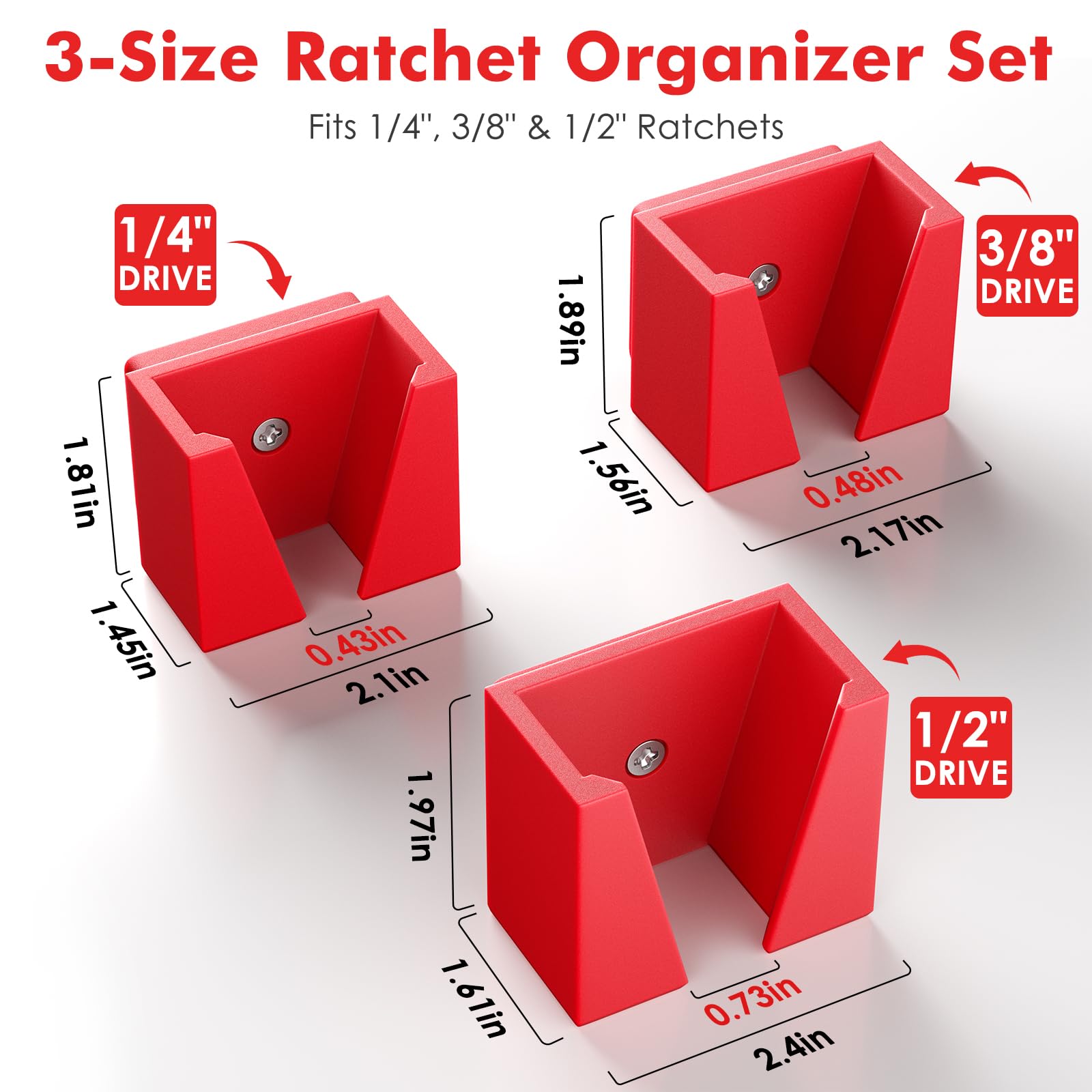 Wall-Mounted Magnetic Ratchet Set, 3-Pack, 1/4", 3/8", 1/2" Holders — Amazon image 2