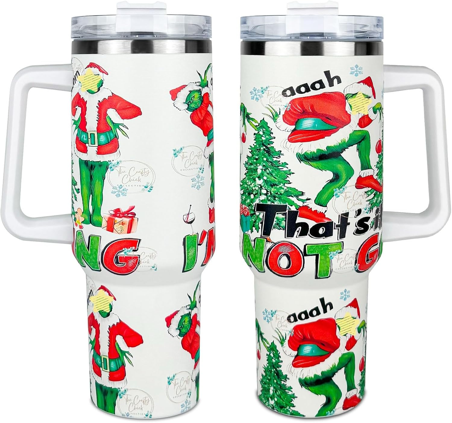 40 oz Grinchi ChristmasTumbler with Lid and Straw, Stainless Steel Tumbler with Handle, Car Mug Outdoor Sports Travel Gift 40oz Insulated Tumblers (Christmas 9) - Image 2