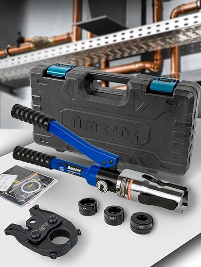 AMZCNC Copper Tube Fittings Pipe Crimping Tool with 1/2 inch,3/4 inch and 1 inch Jaw Copper Pipe Press Crimpers Pressing Pliers,Suit for Narrow Space and Tee Fitting?Hydraulic drive