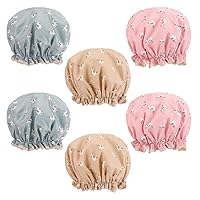 Vista 48 de Tbestmax Gorros de ducha para mujeres y niñas de larga duración, reutilizables, impermeables, gorro de baño, doble capa impermeable, 4